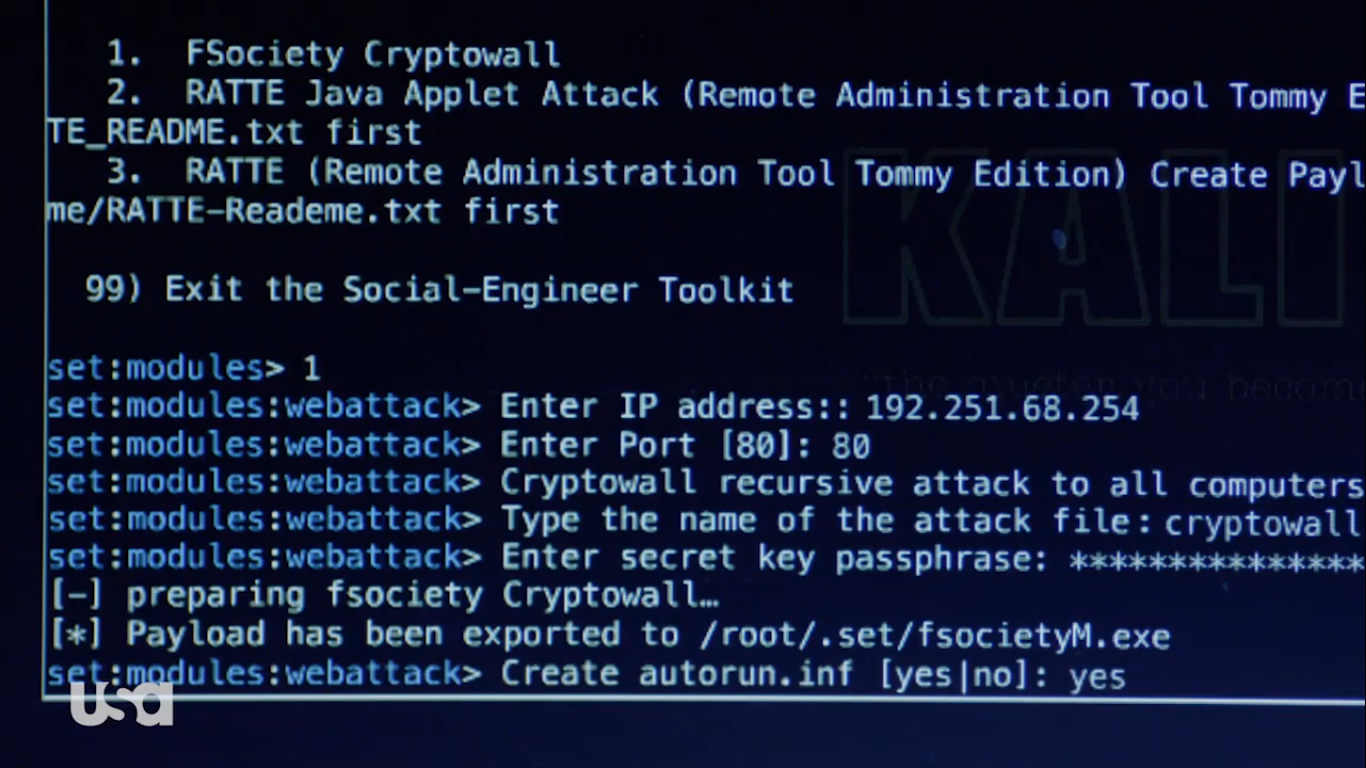 Mr. Robot Social-Engineer Toolkit terminal