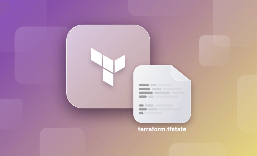 Diagram of the Terraform logo next to a terraform.tfstate file
